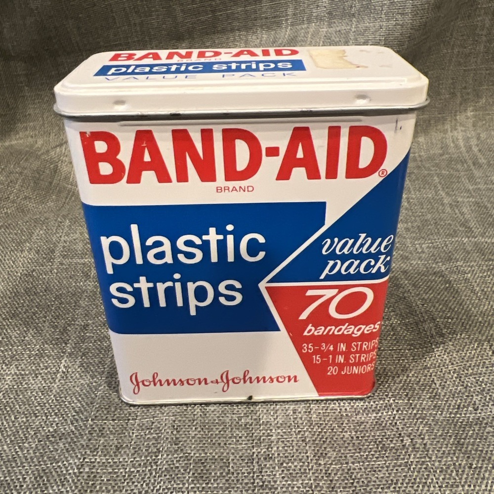 Vintage Johnson & Johnson Band-Aid Plastic Strips Metal Case Only- Hinged Lid
